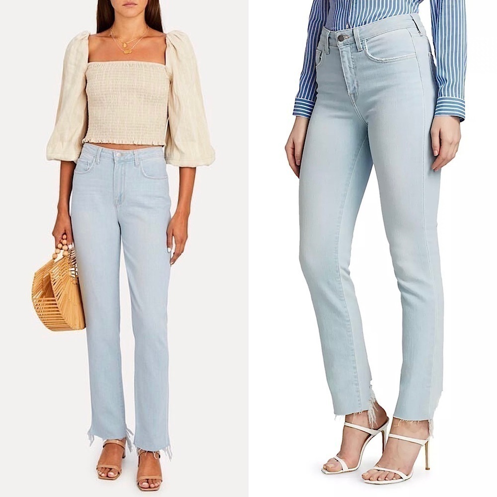 NWT L'AGENCE 90s High Rise Distressed Denim Ankle Crop Fray Hem Straight Jean 25